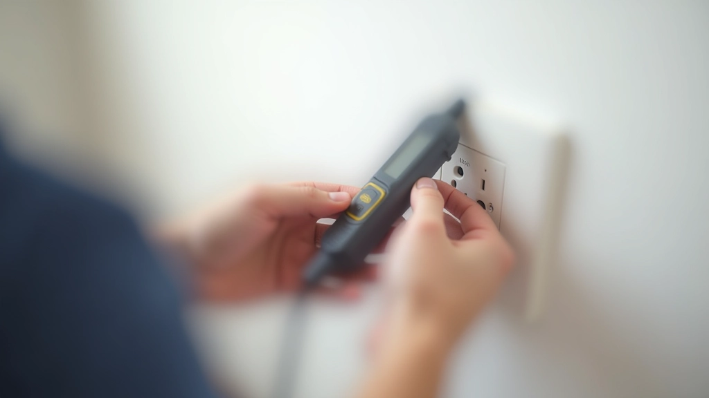 Close-up of white residential electrical outlet on wall with standard socket configuration