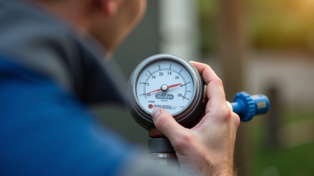 Water meter dial showing measurement numbers with plumber's hand pointing to reading for inspection documentation